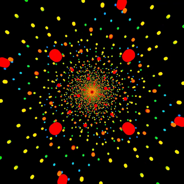 a black background with colorful dots and circles