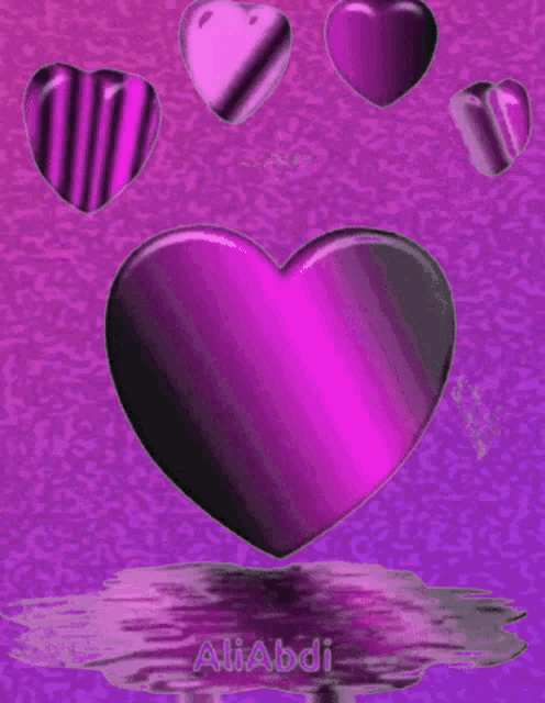 a purple background with purple hearts and the name aliabdi