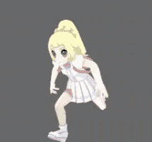 a cartoon girl in a white dress is running .