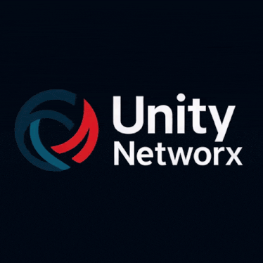 a logo for unity network surrounded by stars and circles