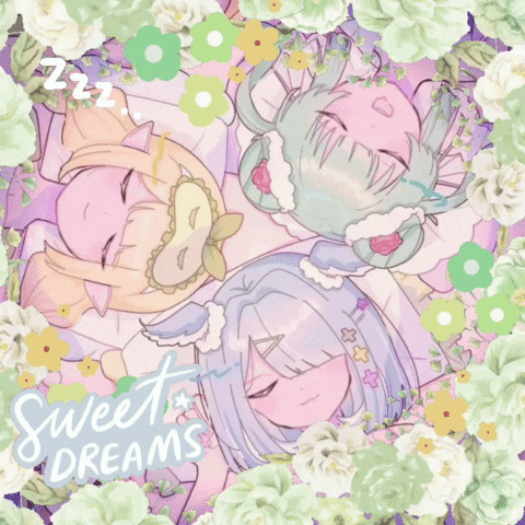 a picture of three girls sleeping with the words sweet dreams written below them