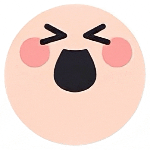 a close up of a cartoon face with a black mouth and pink cheeks on a white background .