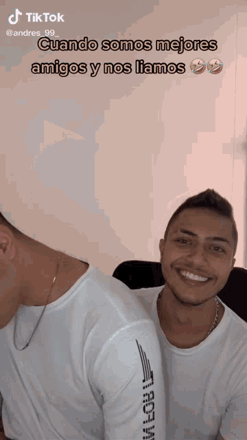 a tiktok video of two men with the caption cuando somos mejores amigos y nos llamas