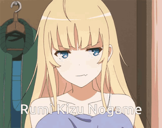 a picture of a blonde anime girl with the name rumi kizu nogame on it