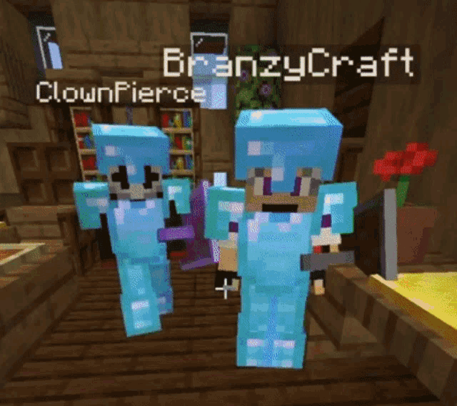 two minecraft characters are standing next to each other with the name branzycraft written above them