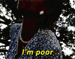 a woman wearing a necklace and earrings says i 'm poor ..