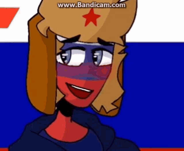 a cartoon of a girl with a red star on her hat is on www.bandicam.com