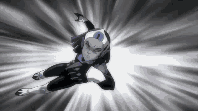 a cartoon character is flying through the air with a glowing background
