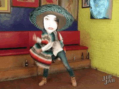 a cartoon of a woman wearing a sombrero and a poncho with jib jab written on the bottom