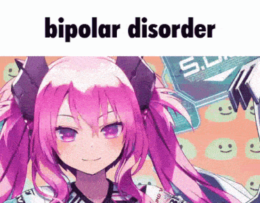 a picture of a girl with purple hair and the words bipolar disorder