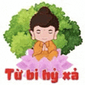 a cartoon of a buddha sitting on a lotus flower with a tree in the background .
