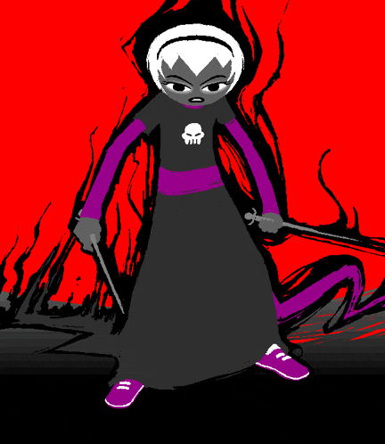 a cartoon drawing of a girl with a skull on her shirt