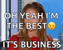 a woman in a red sweater says oh yeah i 'm the best it 's business .