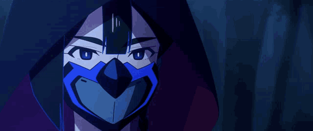 a cartoon character with a blue mask and a hood