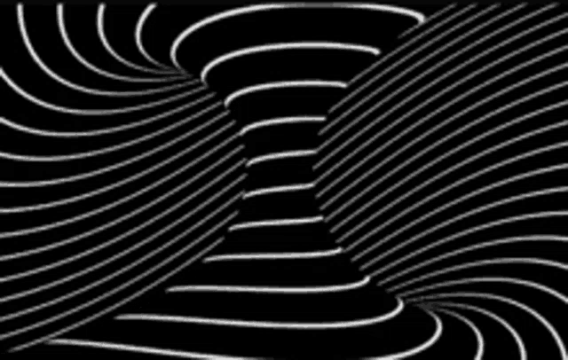 a black and white optical illusion of a tunnel with a spiral .
