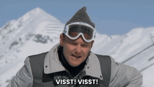 a man wearing ski goggles says visst ! visst !