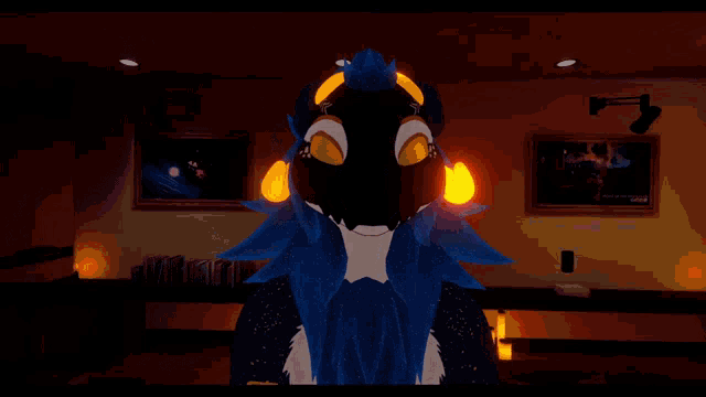 a computer generated image of a cartoon character with a glowing head