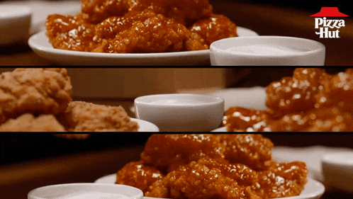 a pizza hut ad shows a variety of food