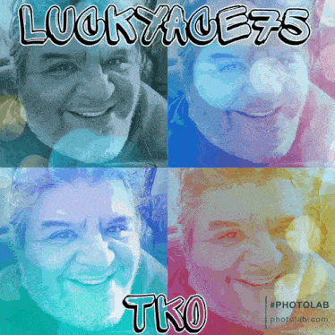 a collage of four pictures of a man with the name lucky ace75