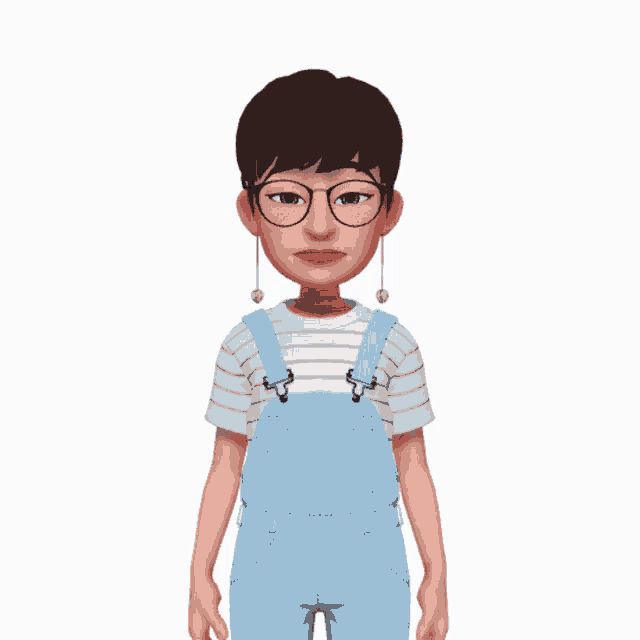 a cartoon character wearing blue overalls and a striped shirt is yawning
