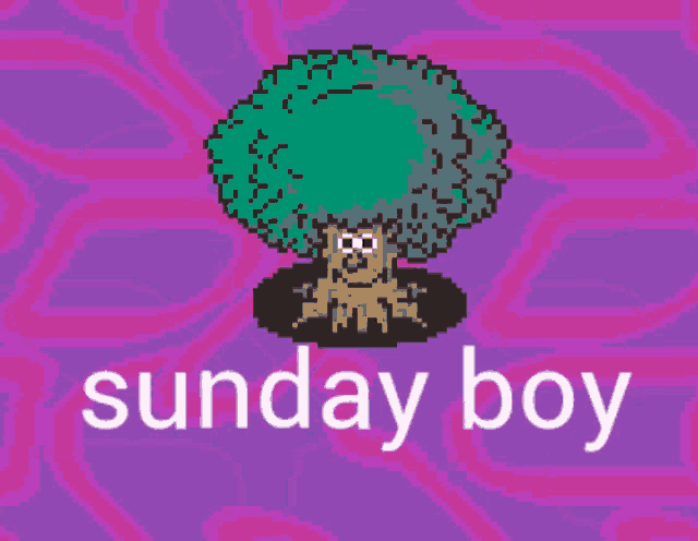 a pixel art of a tree with the words sunday boy on the bottom