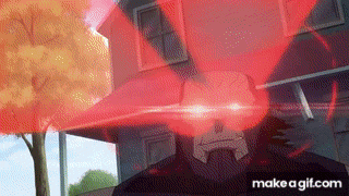 a cartoon character with red lights coming out of his eyes .