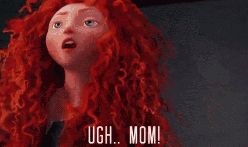 a cartoon character with red curly hair says ugh mom