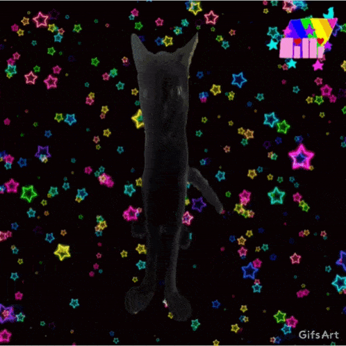 a close up of a black cat with a gifs art watermark