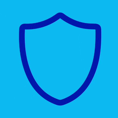 a blue shield on a blue background with a white outline