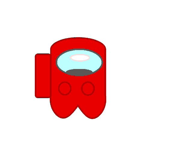 a red among us character with a blue head and two circles around it