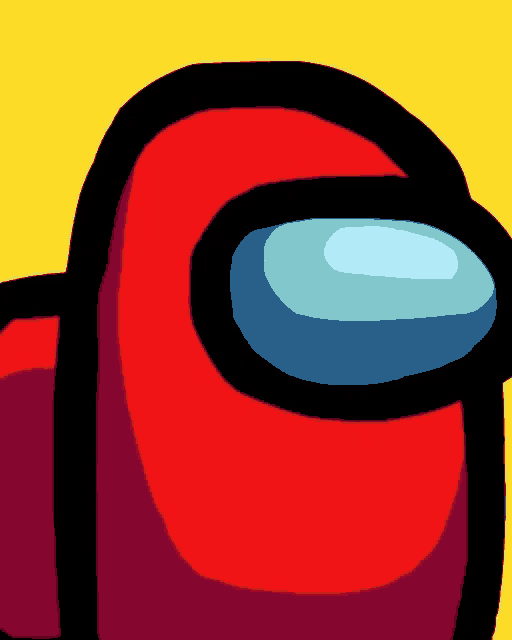 a red among us character with a blue head