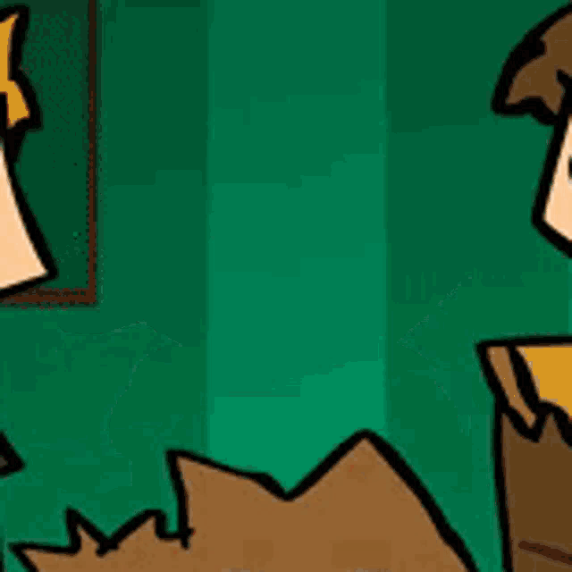 a cartoon boy with brown hair is making a funny face and looking at the camera .