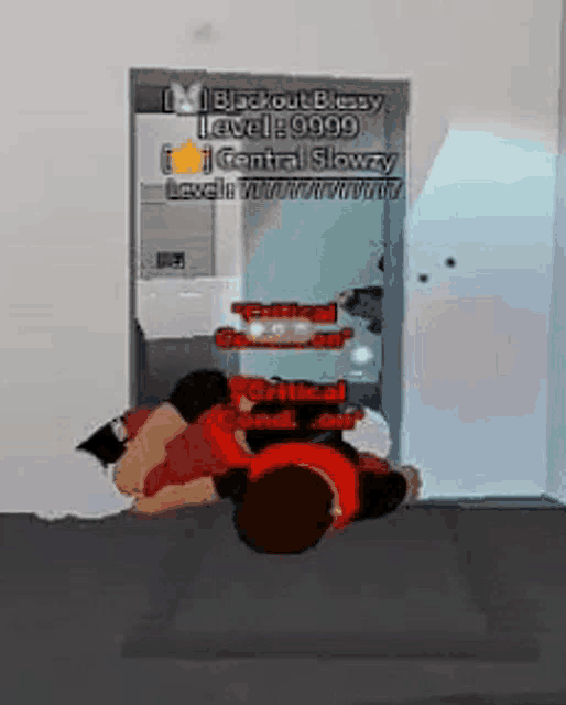 a cartoon character is laying on a bed in a room with a door .