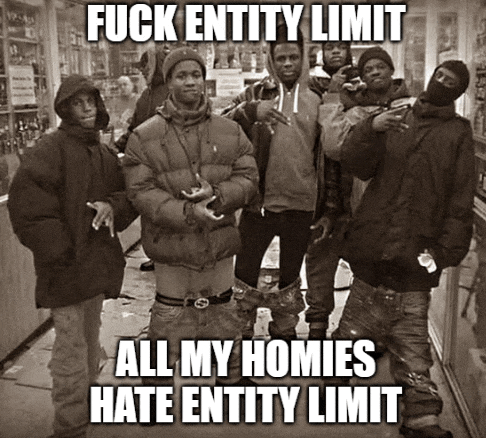 a group of young men standing next to each other with the caption fuck entity limit