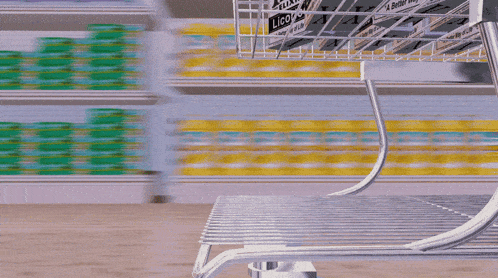 a blurred image of a grocery store aisle with a cart full of liquors