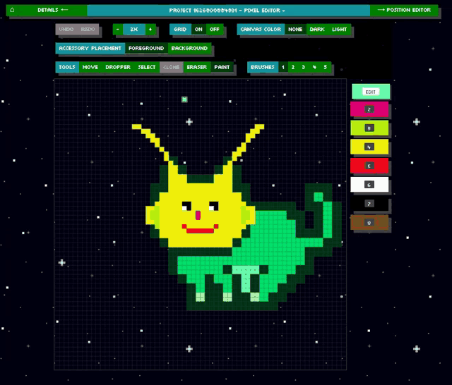a computer screen shows a pixel art of a green bug