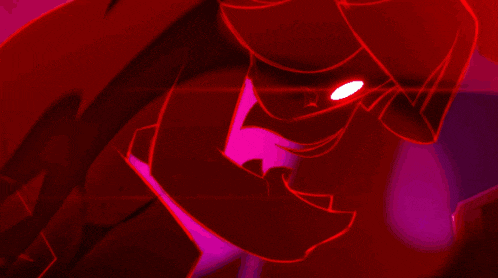 a red cartoon character with a purple background