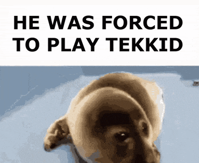 a picture of a dog with the words he was forced to play tekken
