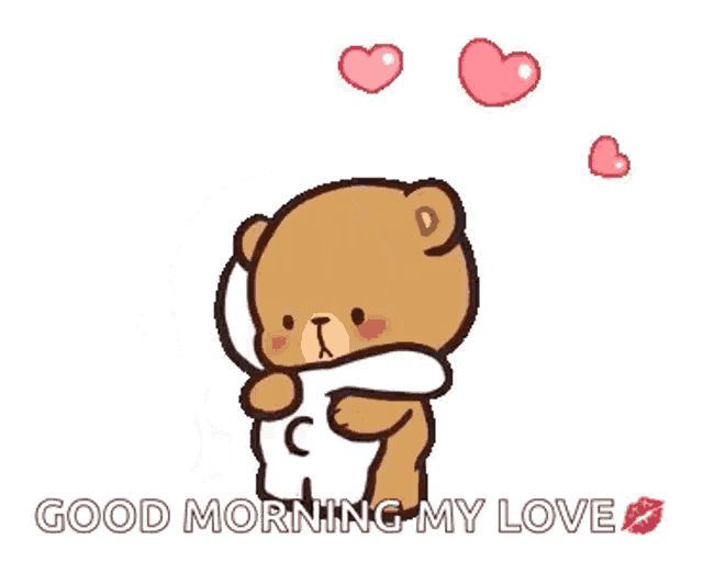 a cartoon of a teddy bear hugging another teddy bear with hearts coming out of it .