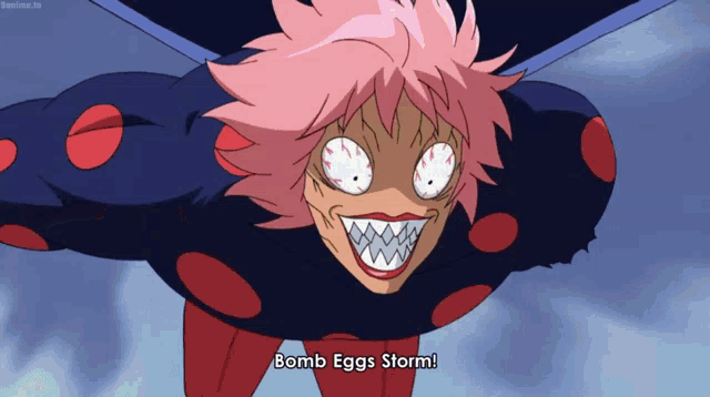 a cartoon character says " bomb eggs storm " in the corner