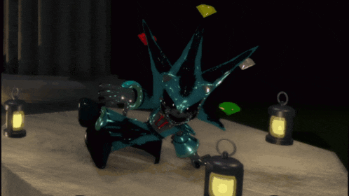 a 3d rendering of a robot holding a sword