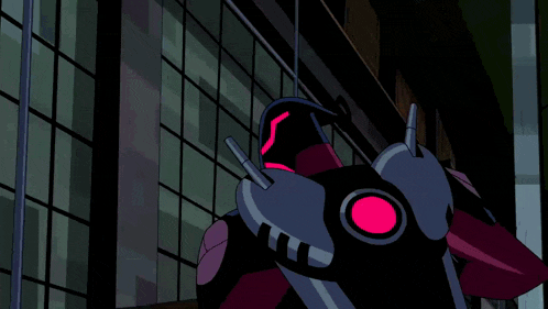 a cartoon character is holding a gun with a glowing light coming out of it