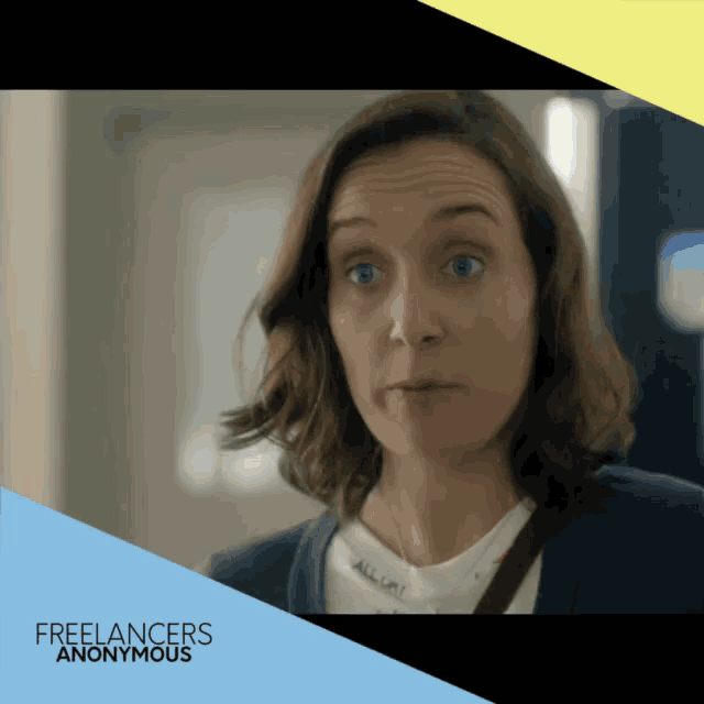 a freelancers anonymous poster with a woman in a white shirt