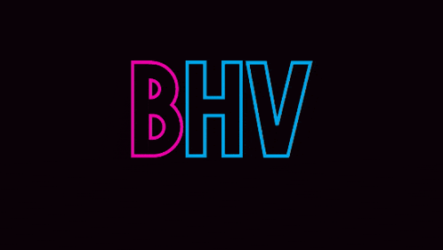 bhv is written in blue and yellow letters on a black background