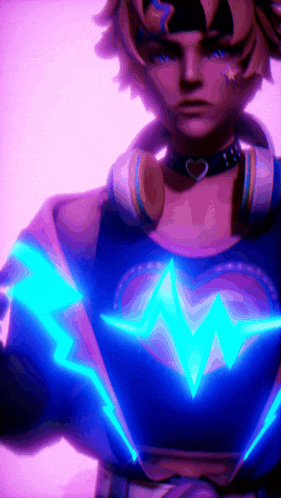 a girl with headphones and a heart on her neck