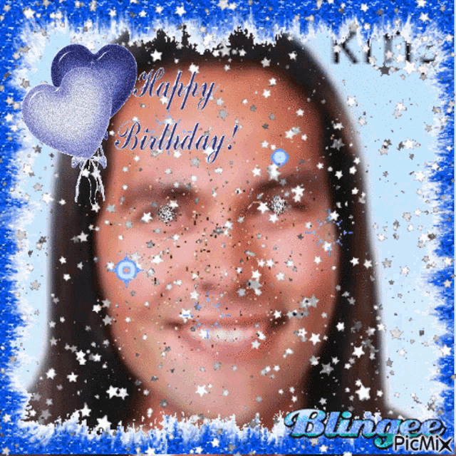 a picture of a woman 's face with the words happy birthday written on it