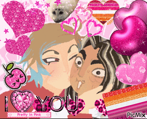 a picture of two people kissing with the words pretty in pink