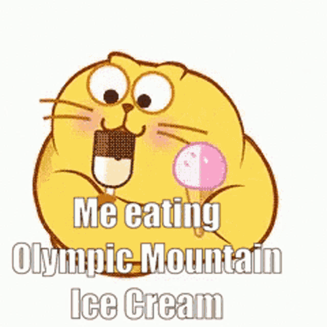 a cartoon cat is eating an olympic mountain ice cream