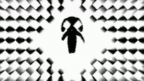 a black and white drawing of a person standing in the middle of a maze