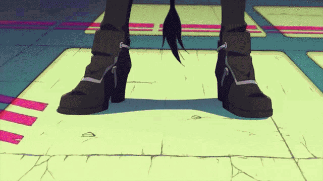 a cartoon drawing of a person 's feet wearing black high heels
